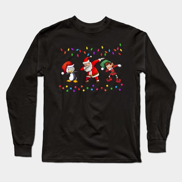 Dabbing Santa Elf penguin Christmas Long Sleeve T-Shirt by medrik